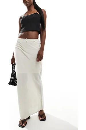 Brave Soul Linen look maxi skirt in stone