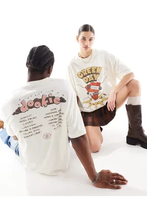 ASOS Unisex oversized band t-shirt in beige with Green Day album cover prints