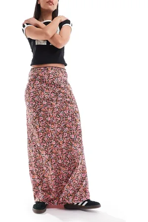 Miss Selfridge Picot trim bias maxi skirt in multicolour floral