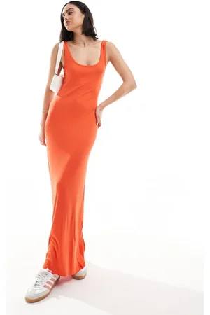 Bershka Ribbed scoop neck bodycon maxi dress in