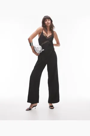 Topshop Midi jacquard jumpsuit with lace bust in
