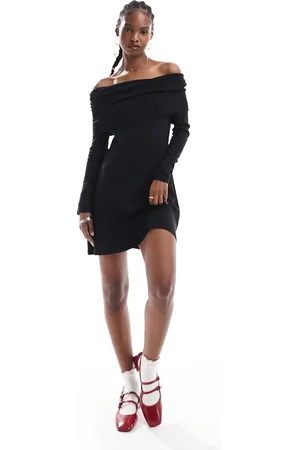 Monki Jersey mini dress with ruche off shoulder detail in