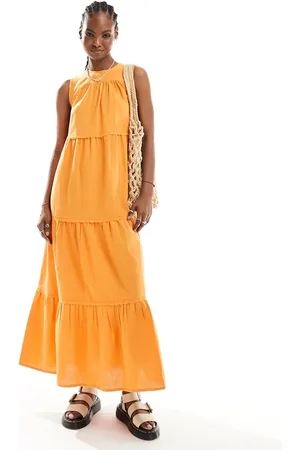 Native Youth Lace detail linen mix midaxi dress in
