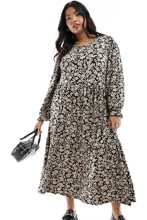 Yours Printed midi dress in black floral