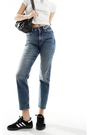 Noisy May Moni high waisted straight jeans in mid wash blue