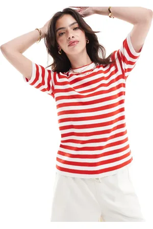 Object Short sleeve knitted top in red and white stripe