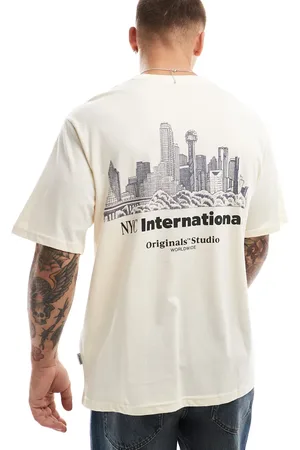JACK & JONES Oversized t-shirt with NYC back print in buttercream