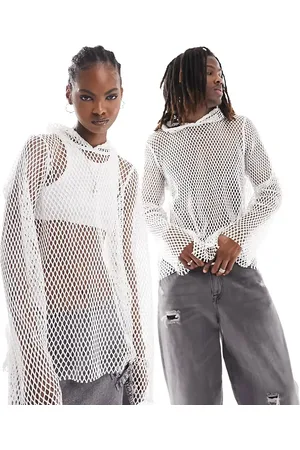Weekday Unisex Net hoodie in off- exclusive to ASOS