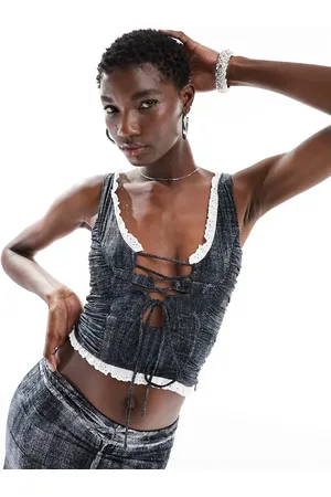 The Kript Tie front frill detail corset style top in