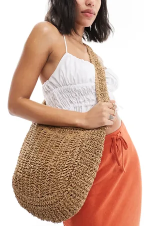 My Accessories Curved woven long shoulder bag in raffia