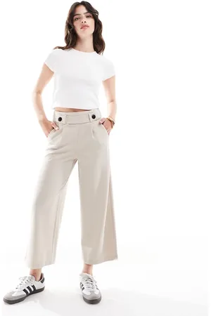 JDY Wide leg cropped tailored trouser co-ord in stone