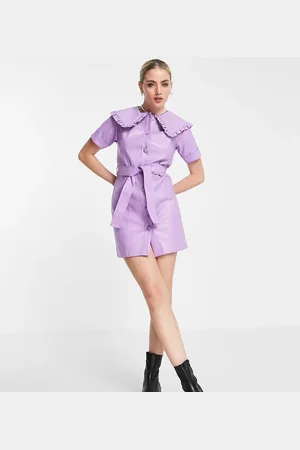 Reclaimed Inspired leather look mini dress with statement collar in lilac