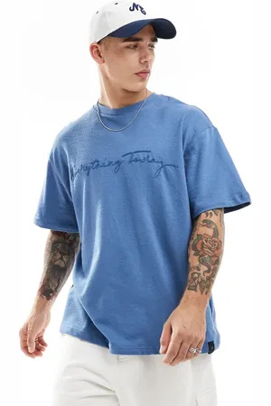 Pull&Bear Everything today embroidered t-shirt in blue