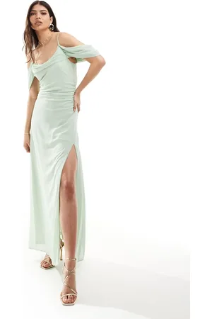 TFNC Bridesmaid chiffon cold shoulder maxi dress in fresh mint