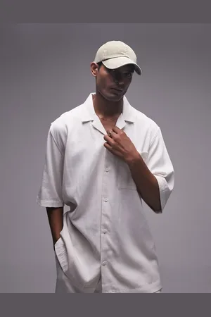 Topman Co-ord short sleeve relaxed fit revere textured shirt in white