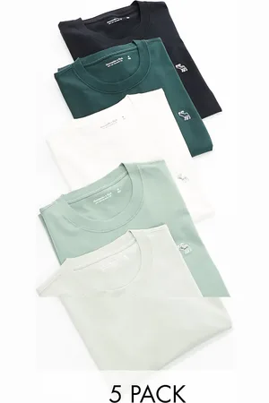 Abercrombie & Fitch 5 pack elevated icon logo t-shirt in black/greens/white