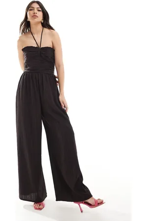 French Connection Pleated strappy jumpsuit in chocolate