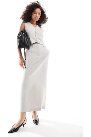 VERO MODA Tailored column skirt co-ord in sand melange