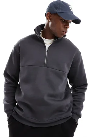 SELECTED Oversized half zip sweashirt in charcoal
