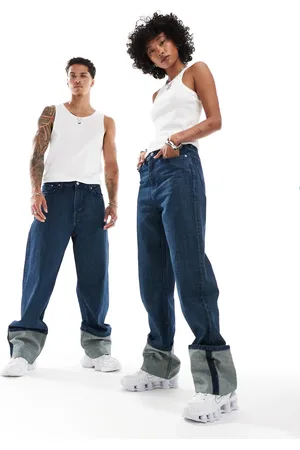 Weekday Galaxy Unisex loose fit jeans with fold up hem in sapphire