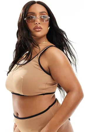 ASOS Curve contrast binding crop bikini top in mochaccino