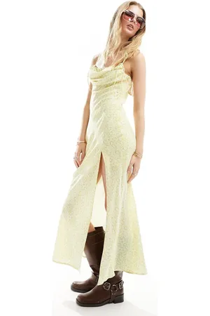 Kiss The Sky Cowl neck floral print cami maxi dress in lemon