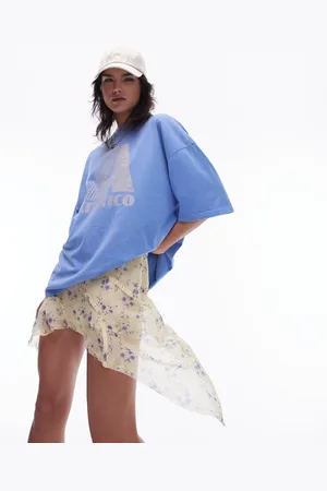 Topshop Sheer ditsy floral seamed asymmetric skirt in buttermilk