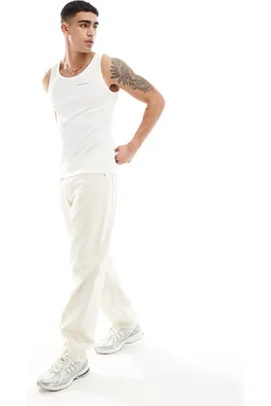Good For Nothing Ribbed branded vest in off