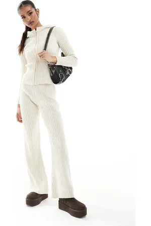 Fashionkilla Knitted straight leg trousers co-ord in cream