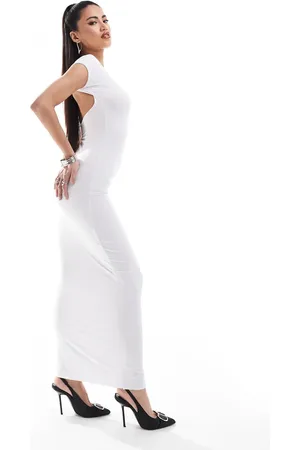 Kaiia Slinky short sleeve open back maxi dress in