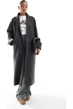 Noisy May Faux wool maxi overcoat in dark melange