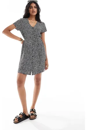 JDY Tie waist shirt dress in with ditsy floral