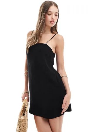 New Look Strappy back mini dress in linen