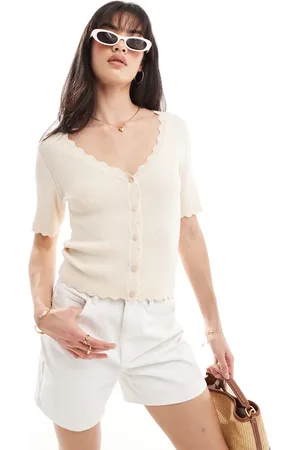 Object Ribbed knit buttondown cardigan in cream