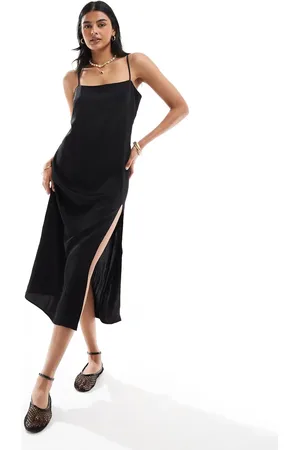 MANGO Split front cami midi dress in