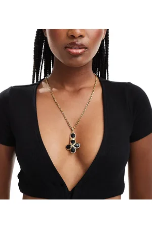 Neck On The Line Paloma plated stainless steel long obsidian stone statement necklace