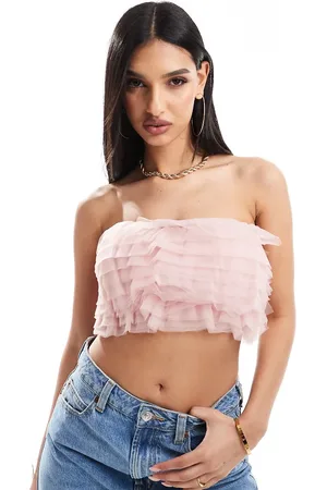 In The Style Tulle bandeau crop top in blush