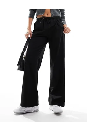 Bershka Drawstring waist wide leg trousers in