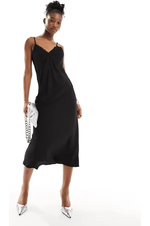 Monki Strappy maxi slip dress with lace detail in