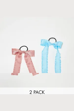 Pieces® Crinckle 2 pack hair bands with bow detail in pink and blue