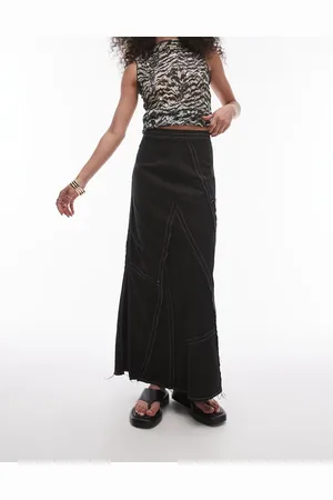 Topshop Twill raw edge topstitch midi skirt in mono