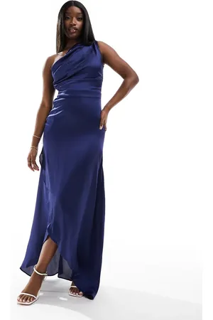 TFNC Bridesmaid one shoulder satin maxi dress in royal
