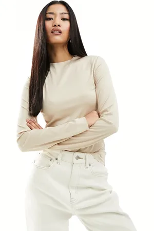JDY High neck ribbed top in stone
