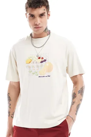 Abercrombie & Fitch Fruit and floral print oversized fit t-shirt in beige