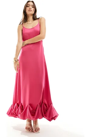 VILA Satin cami maxi dress with stitch detail hem in