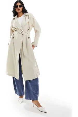 ASOS Soft midi trench coat in stone