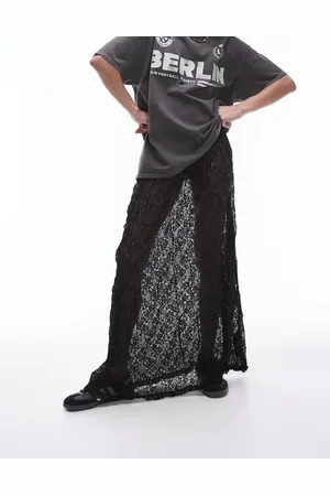 Topshop Sheer lace crinkle column midi skirt with elasticated waist in
