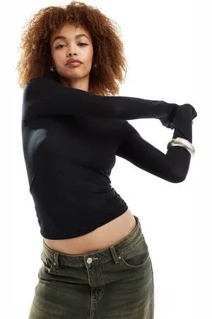 Weekday Semi-sheer long sleeve boatneck top in