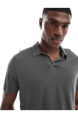Abercrombie & Fitch Slub linen open collar polo in