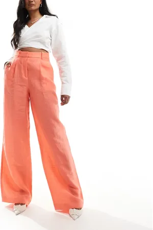 MANGO Linen mix wide leg trousers in